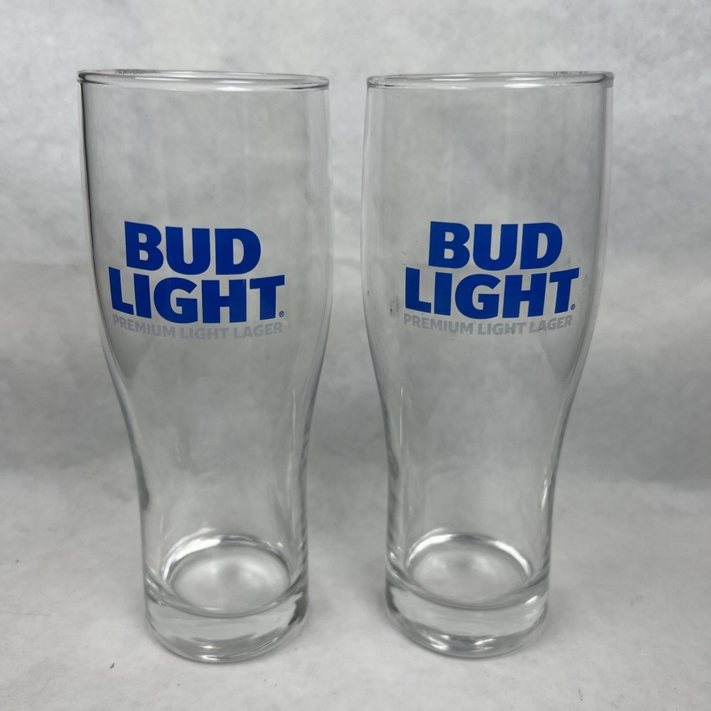 Bud Light Premium Light Lager Beer Drinking Glass‎ 16 oz Pint 7.5" Tall Lot of 2